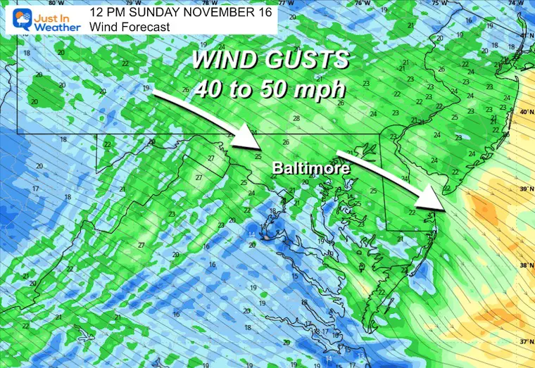 November 16 weather wind forecast Sunday Noon