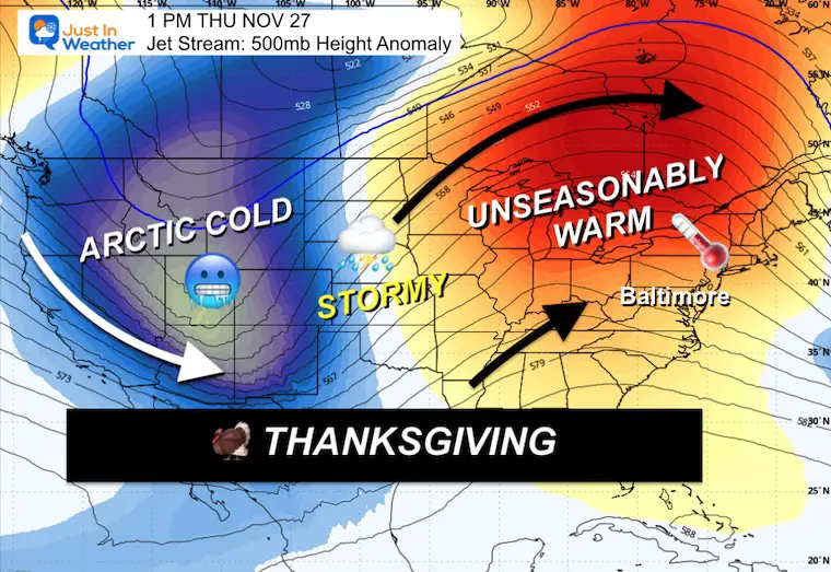 November 17 weather forecast jet stream Thanksgiving