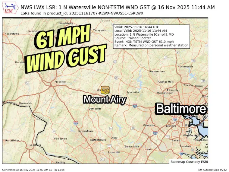 Peak Wind Gust Sunday