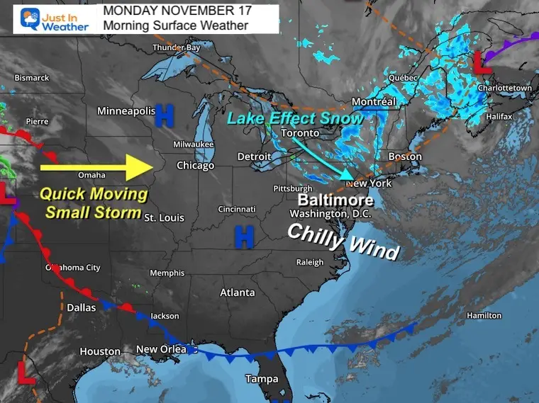 November 17 weather Monday morning map