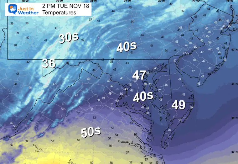 November 17 weather temperatures Tuesday afternoon