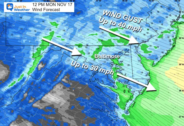 November 17 weather temperatures Monday afternoon