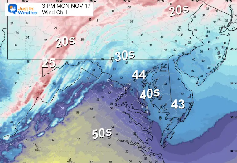 November 17 weather temperatures Monday afternoon