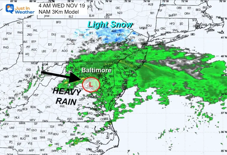 ScreenshotNovember 17 weather radar rain snow forecast Wednesday 4 AM