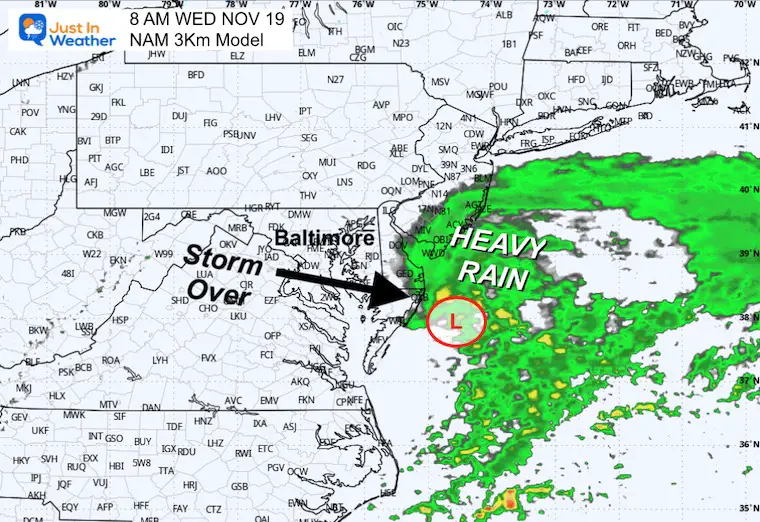 ScreenshotNovember 17 weather radar rain snow forecast Wednesday 8 AM