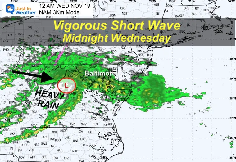 November 17 weather radar rain snow forecast midnight Wednesday