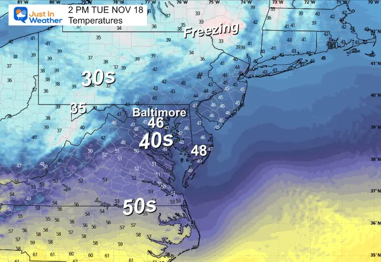 November 17 weather temperatures Tuesday afternoon