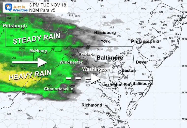 November 18 weather radar rain forecast Tuesday afternoon