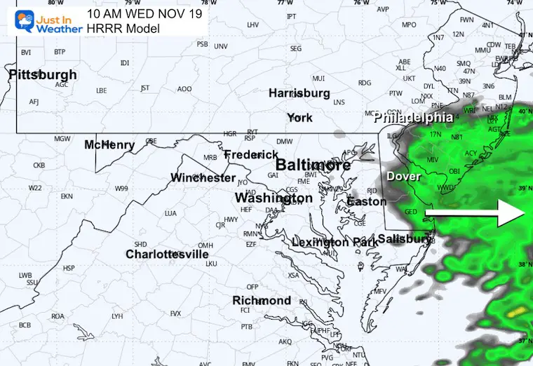 November 18 weather radar rain forecast Wednesday mid morning