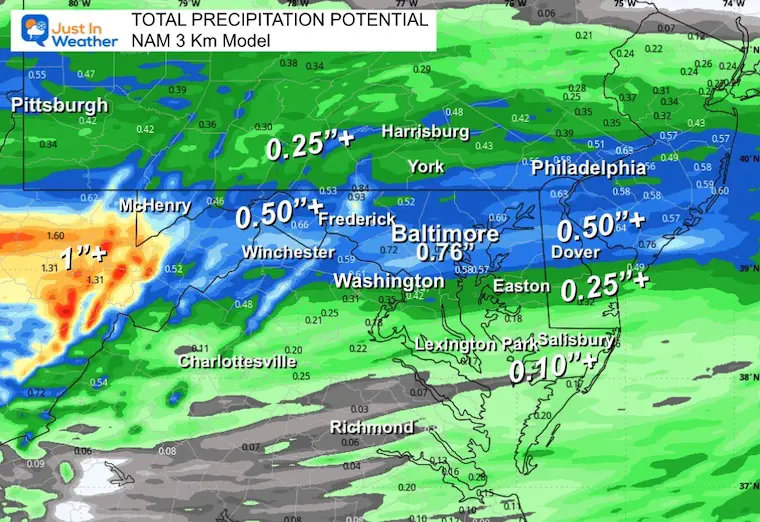 November 18 weather rain forecast total NAM 3 Km