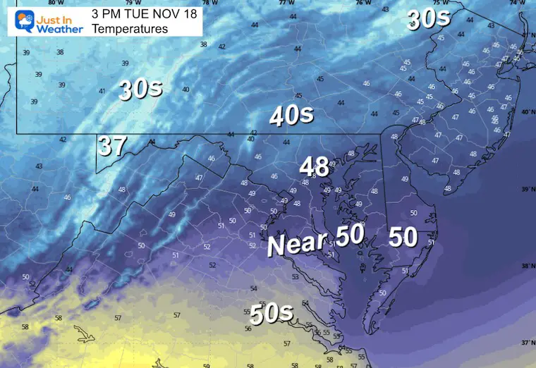 November 18 weather temperatures Wednesday afternoon