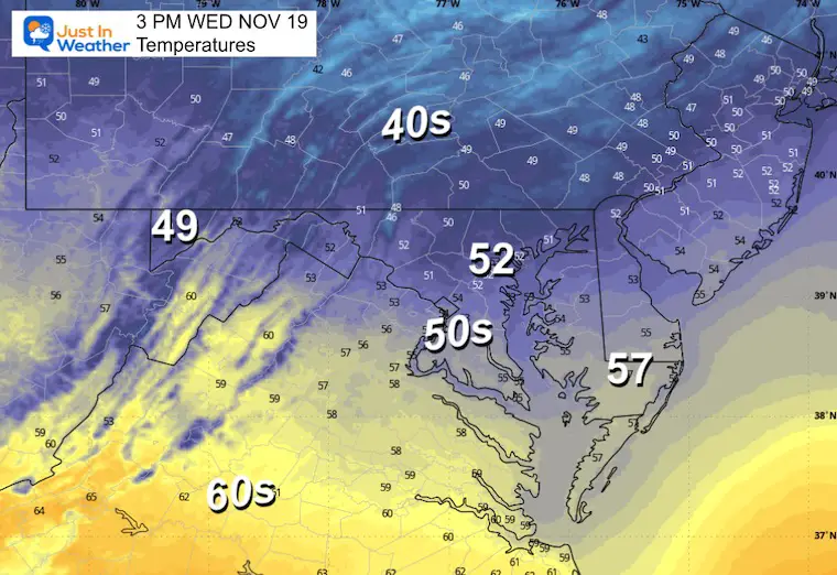 November 18 weather temperatures Tuesday afternoon