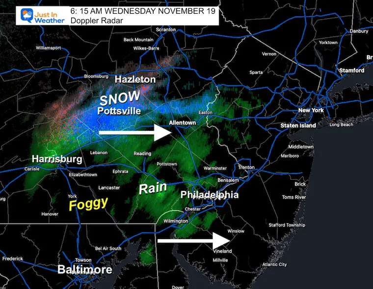 November 19 weather snow rain radar Wednesday morning