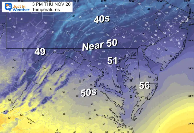 November 19 weather temperatures Thursday afternoon