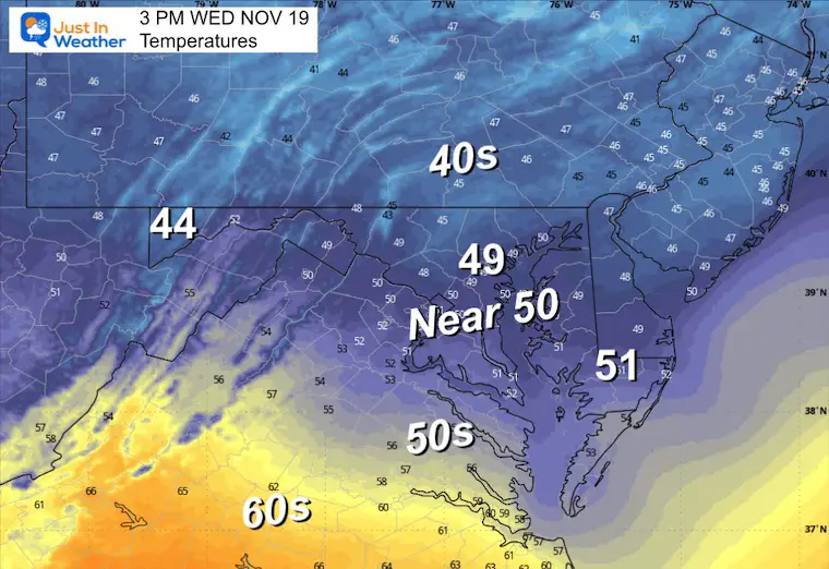 November 19 weather temperatures Wednesday afternoon