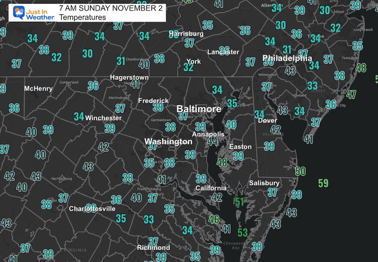 November 2 weather temperatures Sunday morning