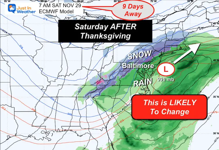 November 20 weather snow Thanksgiving Saturday