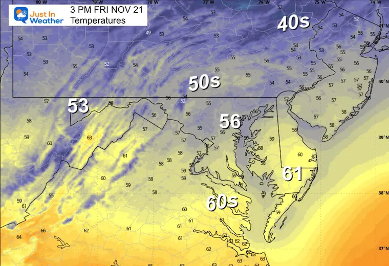 November 20 weather temperatures Friday afternoon