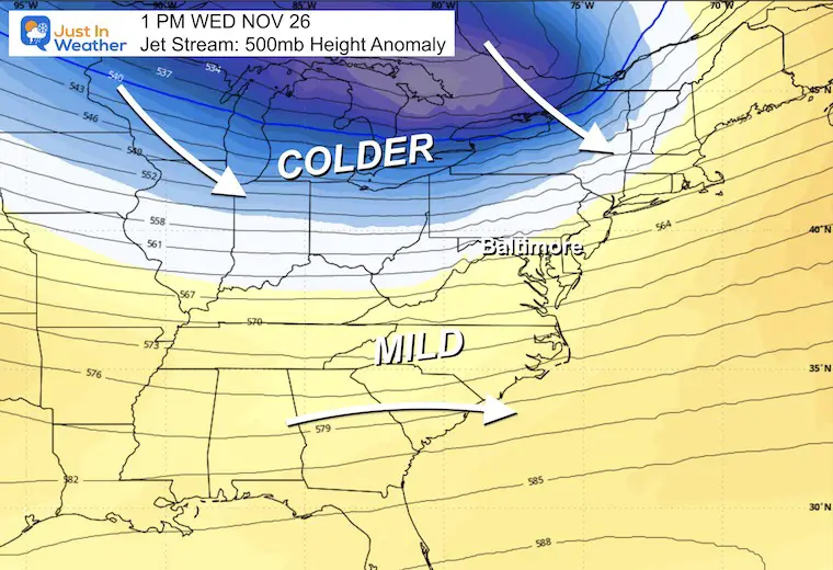 November 21 weather jet stream Wednesday