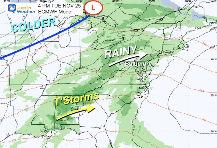 November 21 weather forecast rain Tuesday
