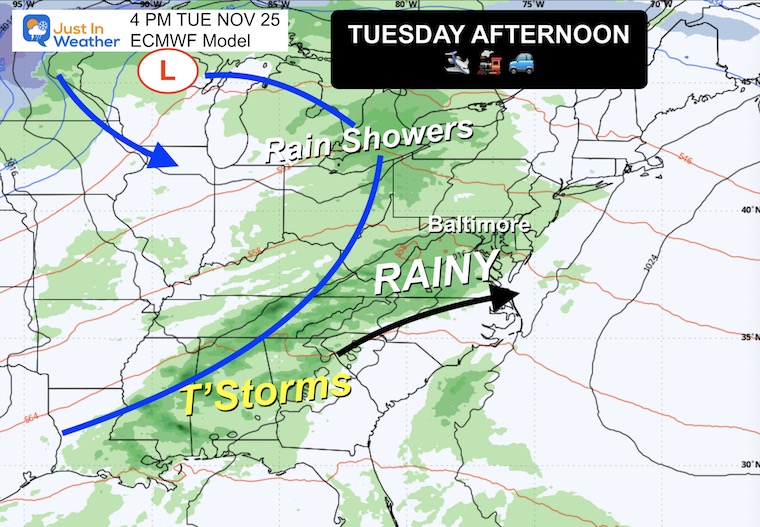 November 22 weather rain Tuesday Thanksgiving
