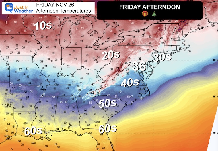 November 22 weather temperatures Thanksgiving Black Friday