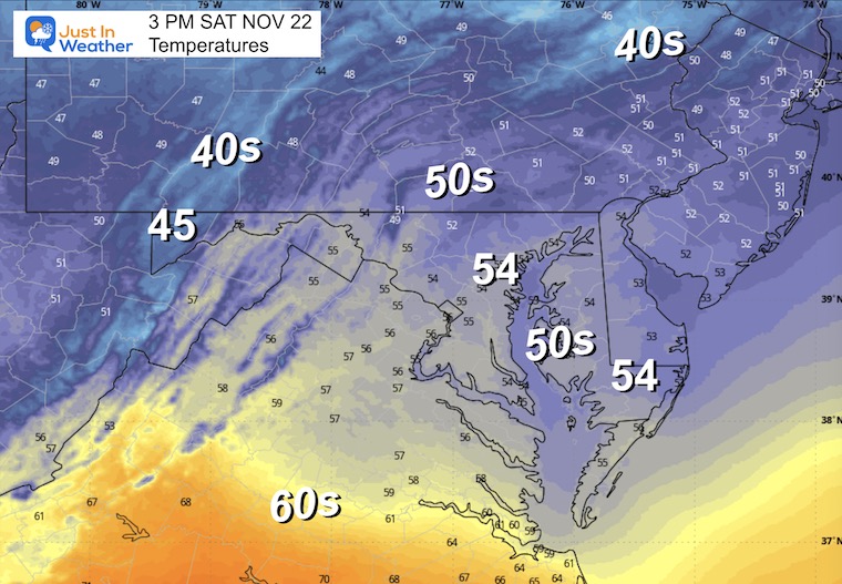 November 22 weather temperatures Saturday afternoon