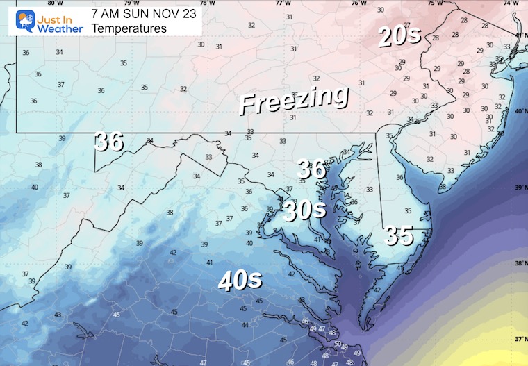 November 22 weather temperatures Sunday morning