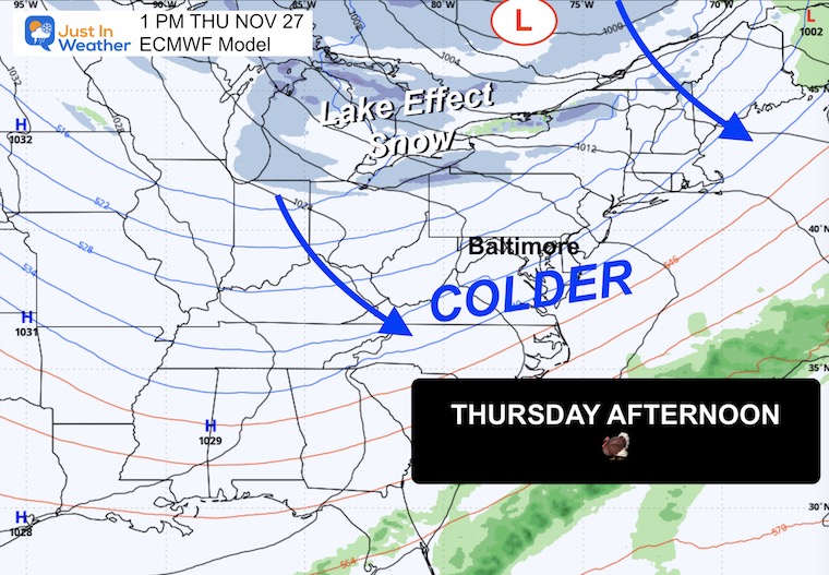 November 22 weather Thanksgiving Thursday