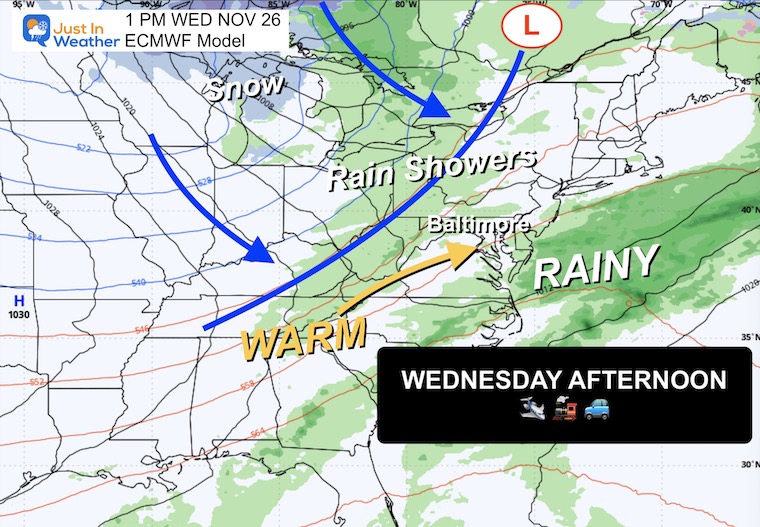 November 22 weather Thanksgiving Wednesday