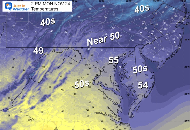 November 23 weather temperatures Monday afternoon