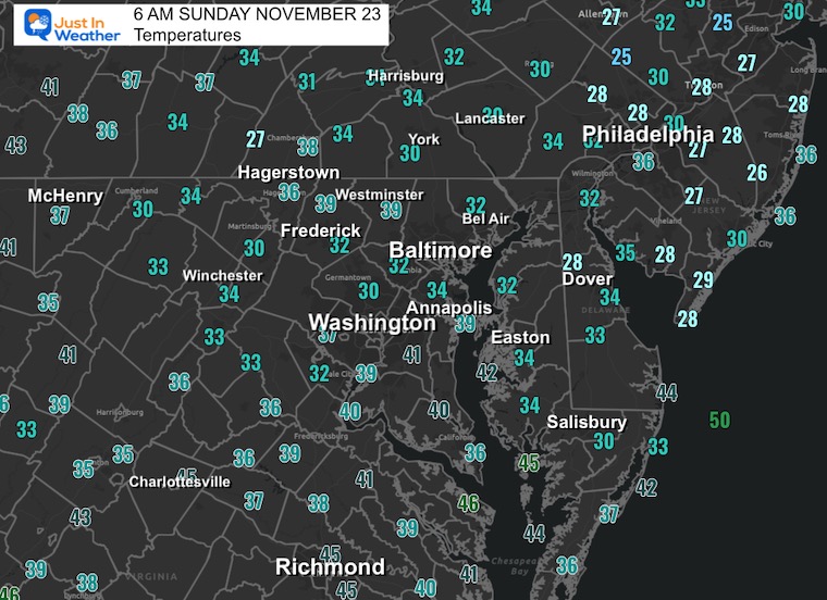 November 23 weather temperatures Sunday morning