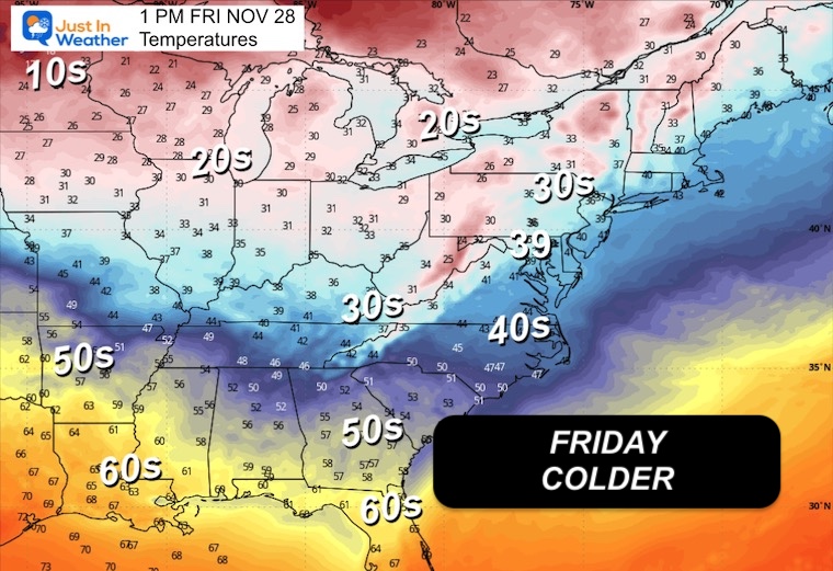 November 23 weather temperatures Thanksgiving Friday