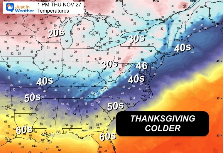 November 23 weather temperatures Thanksgiving Thursday