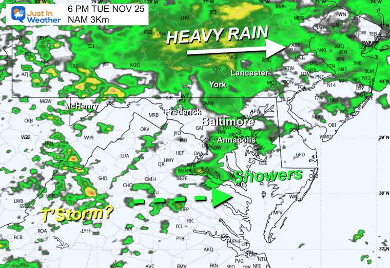 November 24 weather rain radar Tuesday evening