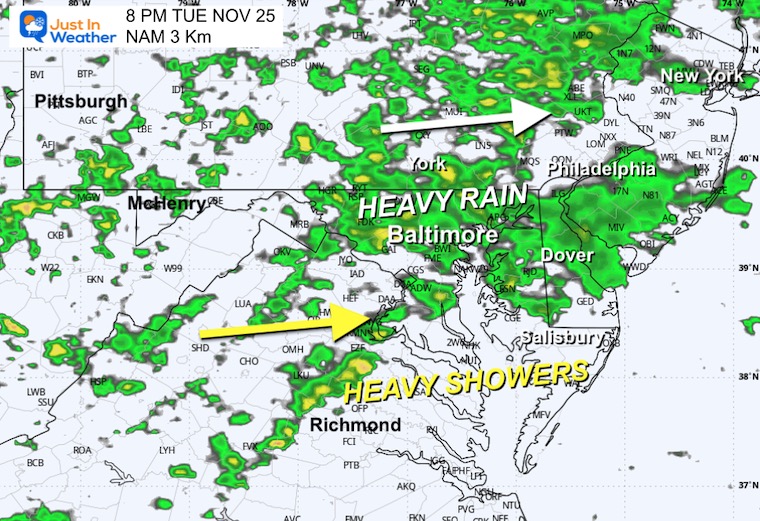 November 24 weather rain radar Tuesday night