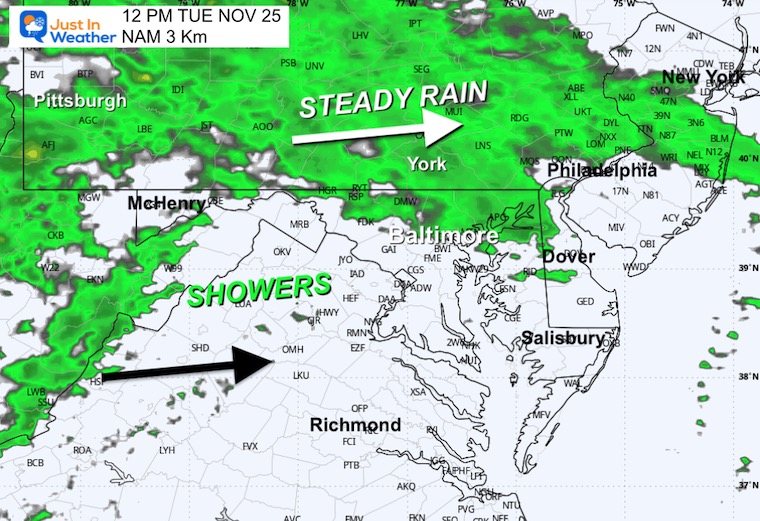 November 24 weather rain radar Tuesday noon