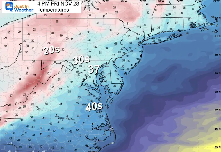 November 24 weather temperatures Friday afternoon