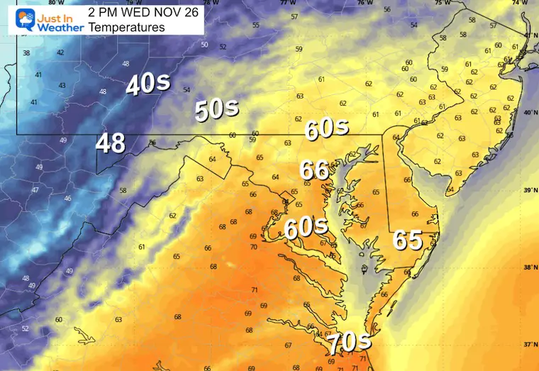 November 24 weather temperatures Wednesday afternoon