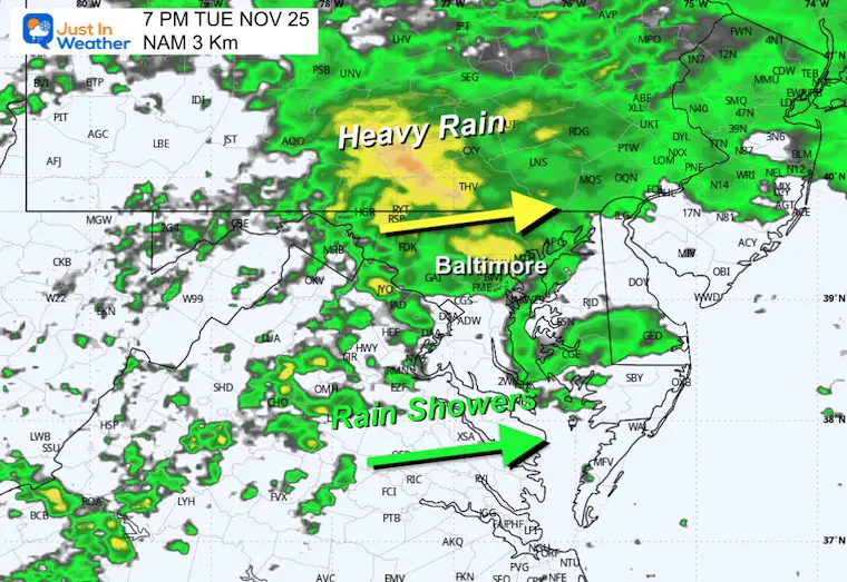 November 25 weather rain radar simulation evening