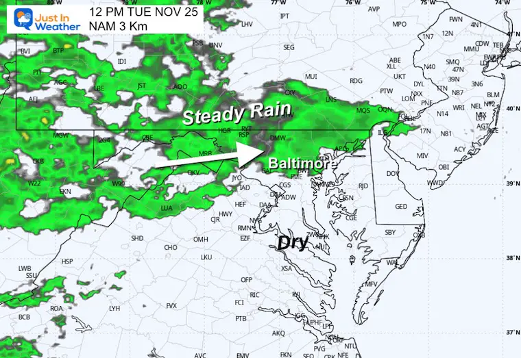 November 25 weather rain radar simulation noon