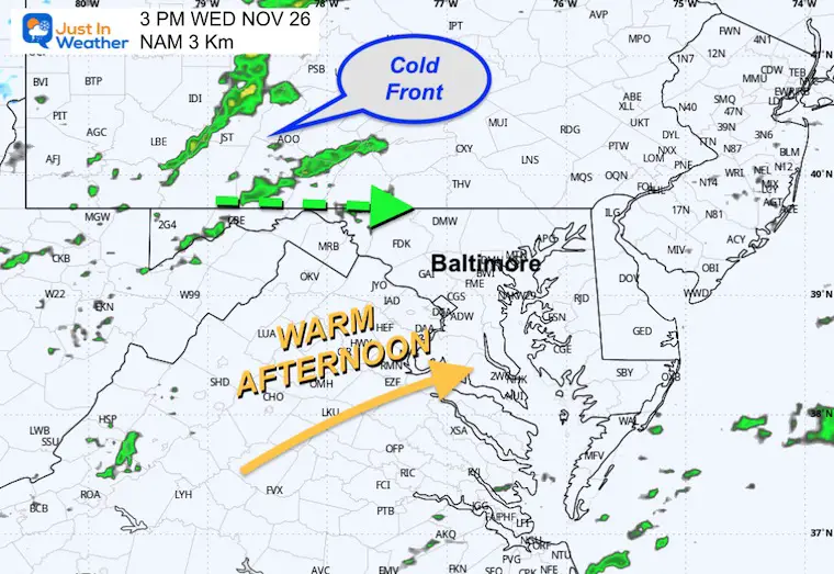 November 25 weather rain radar simulation Wednesday afternoon