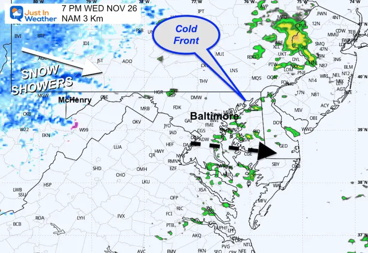 November 25 weather rain radar simulation Wednesday evening