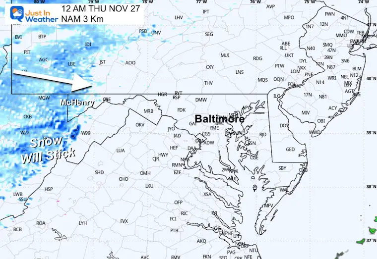 November 25 weather rain radar simulation Thanksgiving midnight