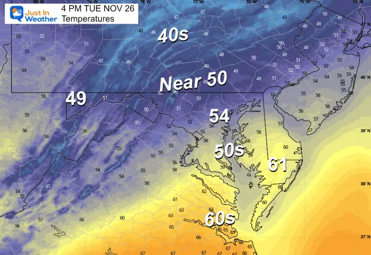 November 25 weather temperatures afternoon