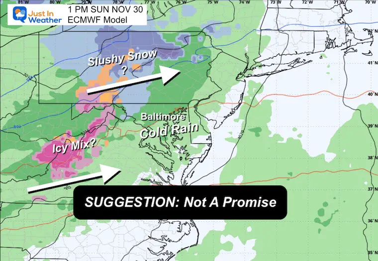 November 26 weather forecast snow rain Sunday