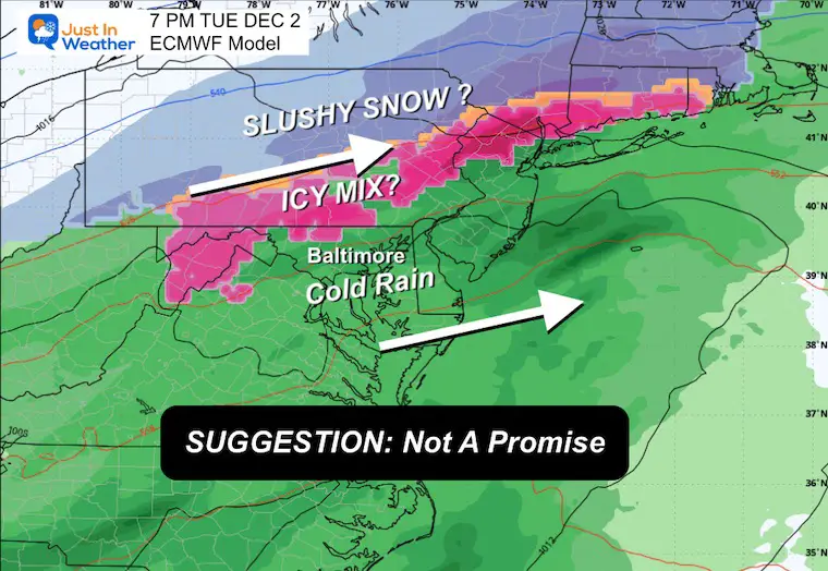November 26 weather forecast snow rain Tuesday