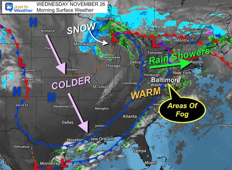 November 26 weather storm map Wednesday morning