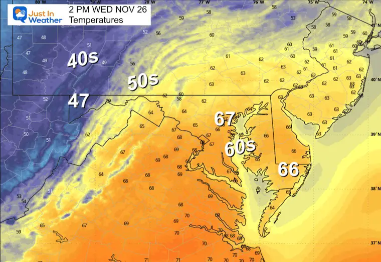 November 26 weather temperatures Wednesday afternoon