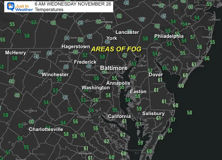 November 26 weather temperatures Wednesday morning